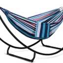 2 Person Hammock with Stand, Space Saving Free Standing Hammock with Stand Included, Patent Pending, Blue Red