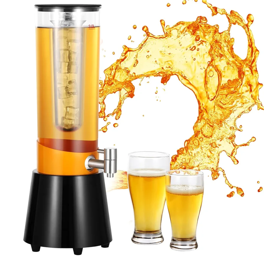 KK KMKGOKO 3-Liter Drink Dispenser Tower, 105fl oz Beverage Dispenser with Removable Ice Tube, Tabletop Drink Mimosa Dispenser (105fl oz / 3L)