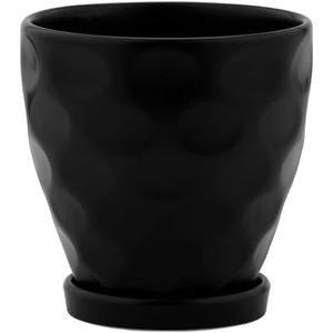 Napco Imports Matte Black Dimpled Ceramic Pot for Indoor Plants Planter with Saucer, 5.25-Inch, Small