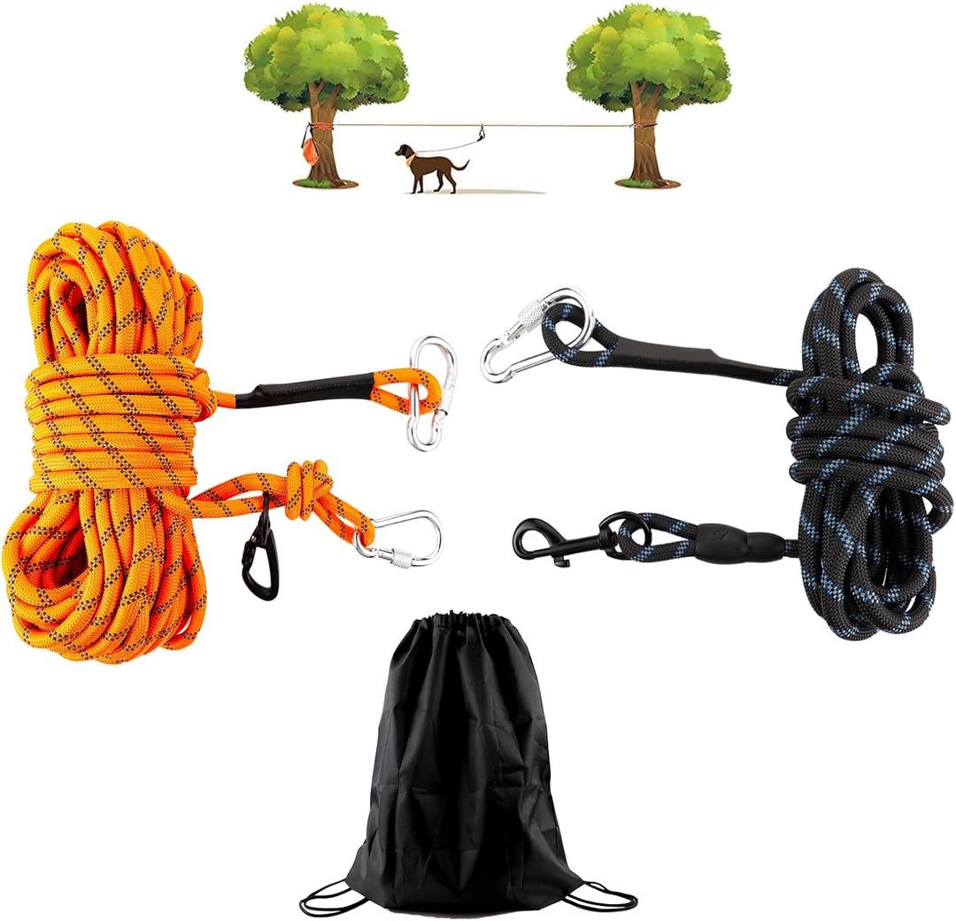 Upgraded Dog Tie Out Cable for Camping 50 ft, Portable Trolley System for for Small Medium Large Dogs up to 200lbs, Dog Lead for Yard, Camping, Parks, Outdoor Events,5 min Set-up
