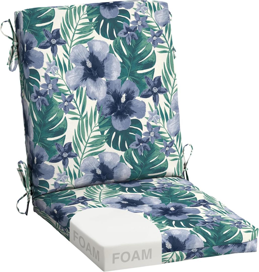 Arden Foam Patio Dining Outdoor Chair Cushions, 20 x 44, Premium High-Density Foam, Never Flattens, Weather-Proof for Outdoor Chairs, Salome Tropical, 1 Pack