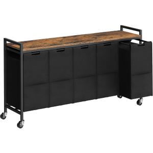 HOOBRO Laundry Sorter 5 Sections, Laundry Hamper with Wheels, 5  10.5 Gallon (40 L), Rolling Laundry Basket, Pull-Out and Removable Oxford Fabric Bags, Rustic Brown and Black BF07XY01