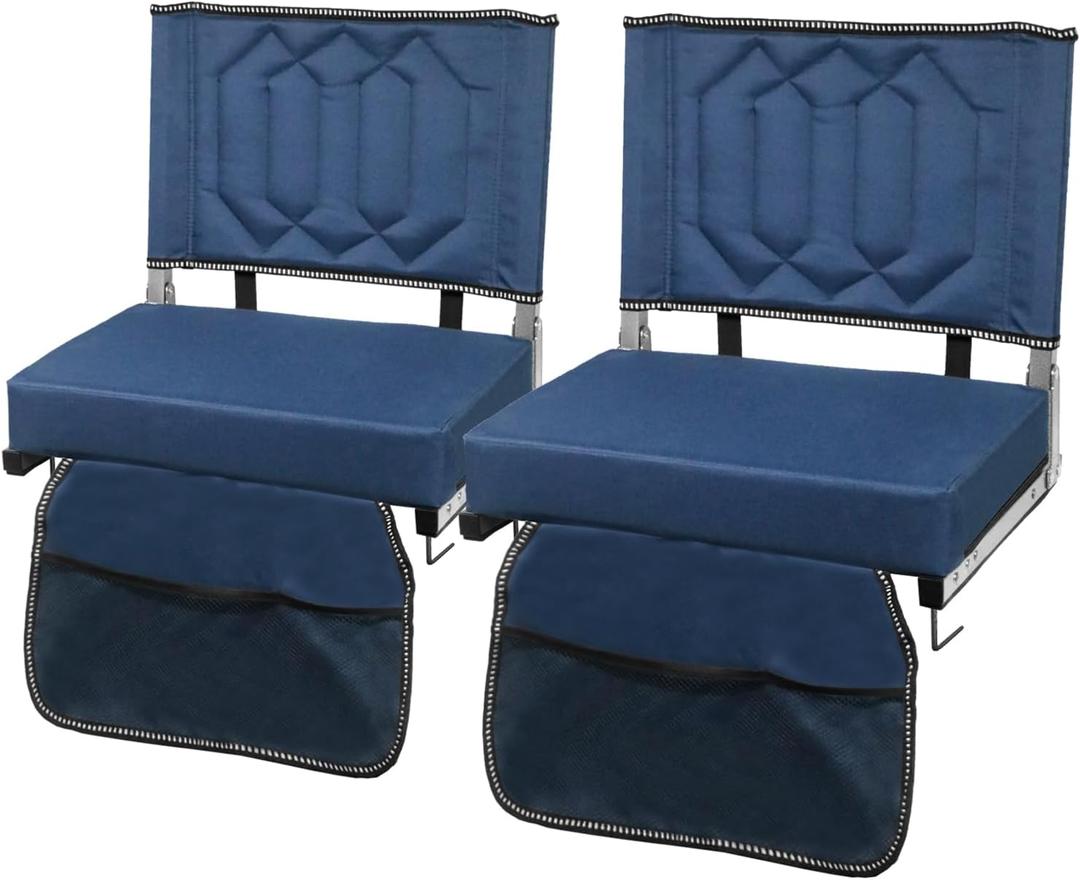 Stadium Seats for Bleachers with Back Support, Bleacher Seats with Backs and Cushion Wide, Portable Folding Comfort Stadium Chair with Shoulder Strap, Carry Handle, Storage Pockets, Navy, 1Pack