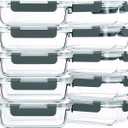 M MCIRCO 10Pack,22 Oz Glass Meal Prep Containers,Glass Food Storage Containers with lids,Lunch Containers,Microwave, Oven, Freezer and Dishwasher (Gray)