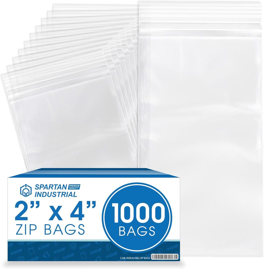 Spartan Industrial - 2 X 4 (1000 Count) 2 Mil Clear Reclosable Zip Plastic Poly Bags with Resealable Lock Seal Zipper