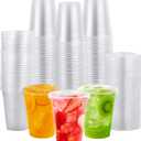FOCUSLINE 200 PACK 12oz Clear Plastic Cups, Disposable Cold Drinking Cups, 12 Ounce Clear Cups with Flat Lids with Holes for Smoothie, Milkshake, Bubble Tea, Parfait