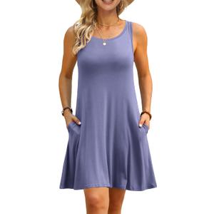 AUSELILY Women's Summer Dress Sleeveless Floral Mini Dresses with Pockets Bohemian Dress 2025 New (X-Large, 01-purple Gray)