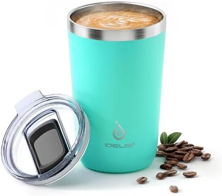 Ideus 20 oz Tumbler, Travel Coffee Mug with Splash Proof Sliding Lid, Double Wall Stainless Steel Vacuum Insulated Coffee Mug for Home and Office, Keep Beverages Hot or Cold, Sky Blue