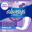 Always Panty Liners for Women Anti-Bunch Xtra Protection Daily Liners, Regular, Unscented, 136 Count