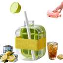FLINBIUS 2-in-1 Ice Cube Tray, Touch-Free Press Ice Tray with Straw, Ice Cube Bottle, Leak-Proof Lid, for Freezer/Party/Home/Gym