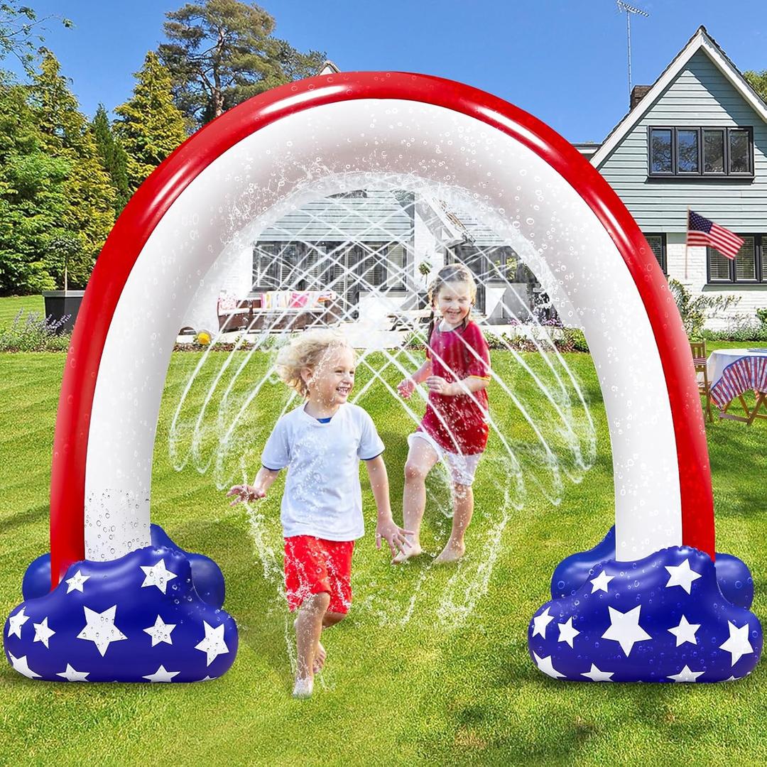 4th of July Inflatable Sprinkler for Kids, 8F * 5.5F American Flag Sprinkler Outdoor Water Toys for Kids Adults 4th of July Independence Day Summer Water Party Backyard Outside Games Activities