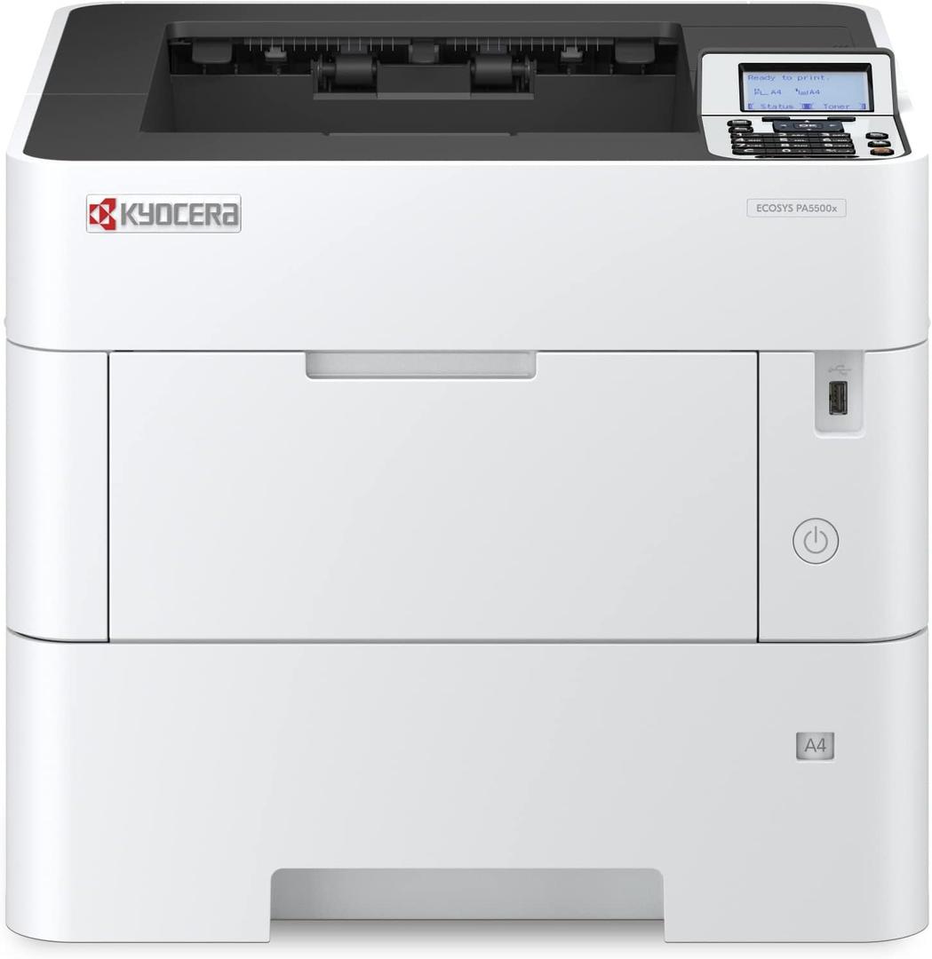 KYOCERA ECOSYS PA5500x Monochrome Laser Printer, 57 ppm, 600 x 600 dpi and Up to Fine 1200 dpi, 600 Sheet Tray, 100 Sheet MPT, Duplex, 5 Line LCD w/Hard Key Panel, Gigabit Ethernet, USB, 512 MB
