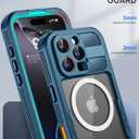 Lanhiem Magnetic for iPhone 16 Pro Case, IP68 Waterproof Dustproof Case, [Compatible with Magsafe] [Built-in Screen Protector] Full Body Heavy Duty Rugged Phone Cover 6.3 inch, Blue/Clear