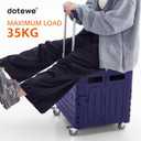 Folding Utility Cart Portable Rolling Crate Handcart Foldable Shopping Trolley Collapsible, with Lid, on Wheels, for Grocery, Garden, Office, Storage, Teacher, Tool (Purple)