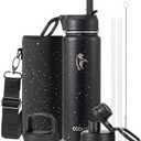 Coolflask Water Bottle 24 oz Insulated with Straw, Stainless Steel Metal 3 Lids Water Flask Wide Mouth for Sports or Office, Non-BPA Keep Cold Up to 48 Hrs or Hot Up to 24 Hrs, Starry Night