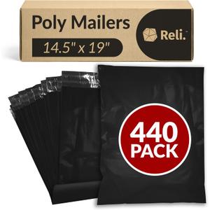 Reli. (440 Pcs) 14.5x19" Black Poly Mailers | Bulk Shipping Bags for Small Business | Black Mailing Bags for Shipping | Packaging for Clothing | Non-Padded Envelopes/Polybags, Self Seal