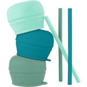 Boon Snug Silicone Sippy Cup Lids and Straws - Includes 3 Lids and 3 Straws - Convert Any Kids Cups or Toddler Cups into Straw Sippy Cups - Toddler Feeding Supplies and Travel Essentials - Green