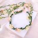 Flower Crown Headband for Women - Adjustable Floral Garland Hair Wreath with Crystal Hair Accessories for Hairbands Headpiece Floral Crown for Women (Orange Flower Green Leaves, Adjustable)