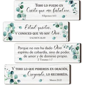 Yousoontic 4 Pieces Spanish Bible Verses Wall Decor Christian Spanish Wood Plaque Hanging Sign Religious Wall Decor Bible Verses Art for Home Office Farmhouse Kitchen(Fresh Style)