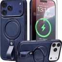 For iPhone 17 Pro Max Leather Case with Stand, Anti-Slip Grip Ring, Fits for MagSafe (Blue, IP17 Pro Max-6.9inch)