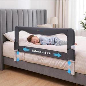 TotCraft Toddler Bed Rail Guard ASTM F3222 Certified – Fits Twin, Full, Queen & King Beds – Universal Fit Bed Rail for Toddlers for Slatted Frames & Box Springs – 35.5"/47" L x 20.5"-25.6" H (Grey)