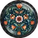12 Pack Norwegian Rosemaling Folk Style Green Flower Cabinet Knobs Round Drawer Pulls Black Dresser Knob Cupboard Door Handles Hardware for Kitchen Bathroom Cabinets