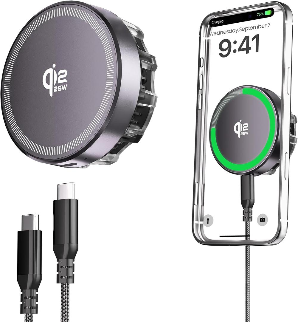 for MagSafe Charger, Qi2 25W Fast Charging Pad with Cooling Fan, Magnetic Wireless Charger with 4.2ft Cable for iPhone 17/16/15/14/13/12 Series (Dark Gray)