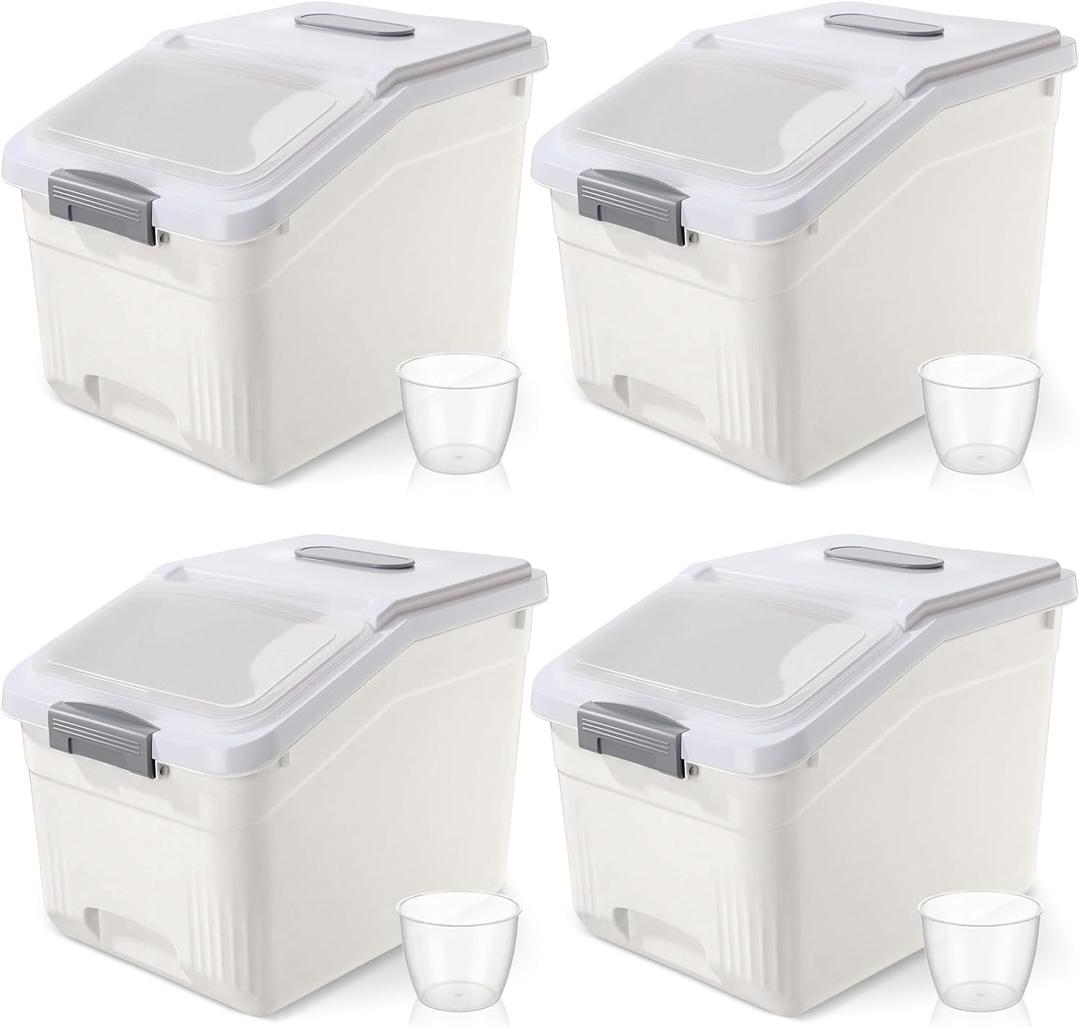 Blushtier 4 Pack Large Rice Storage Containers 30 Lbs Airtight Flour Container with Seal Locking Lid and Measuring Cup Kitchen Dry Food Storage Bins for Cereal Sugar Beans (Creamy White)