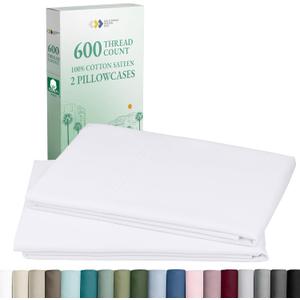 California Design Den Luxuriously Soft 600 Thread Count 100% Cotton King Size White Pillowcase Set of 2, Fits King Pillows (01 - Bright White)