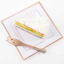 WDF 86pcs Rose Gold Dessert Plates 6" with 86 Pieces Disposable Forks 5", Elegant Square Appetizer Small Plastic Plates for Mother's Day, Wedding