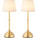 keysays 2 Pack Cordless Table Lamp, Rechargeable Desk Lamp with Fabric Shade, Battery Operated Lamp 3 Color Stepless Dimming, Small Touch Bedside Lamp Home Decor for Dining, Counter (Brushed Gold)