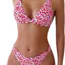ZAFUL Women's 2 Piece Floral Print Swimsuit Triangle String High Cut Bikini Sets Bathing Suit (Medium, 1-red Multicolor)