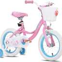 JOYSTAR Fairy Girls Bike for Toddlers and Kids Ages 2-8 Years Old, 12  Inch Kids Bike with Training Wheels, Handbrake and Basket, Toddler Girl Bike, Children Bicycle (Pink)