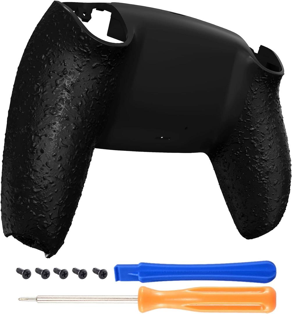 eXtremeRate Textured Black Non-Slip Custom Back Plate Bottom Shell Compatible with ps5 Controller, 3D Splashing Cover, Game Improvement Replacement Back Shell Cover Compatible with ps5 Controller