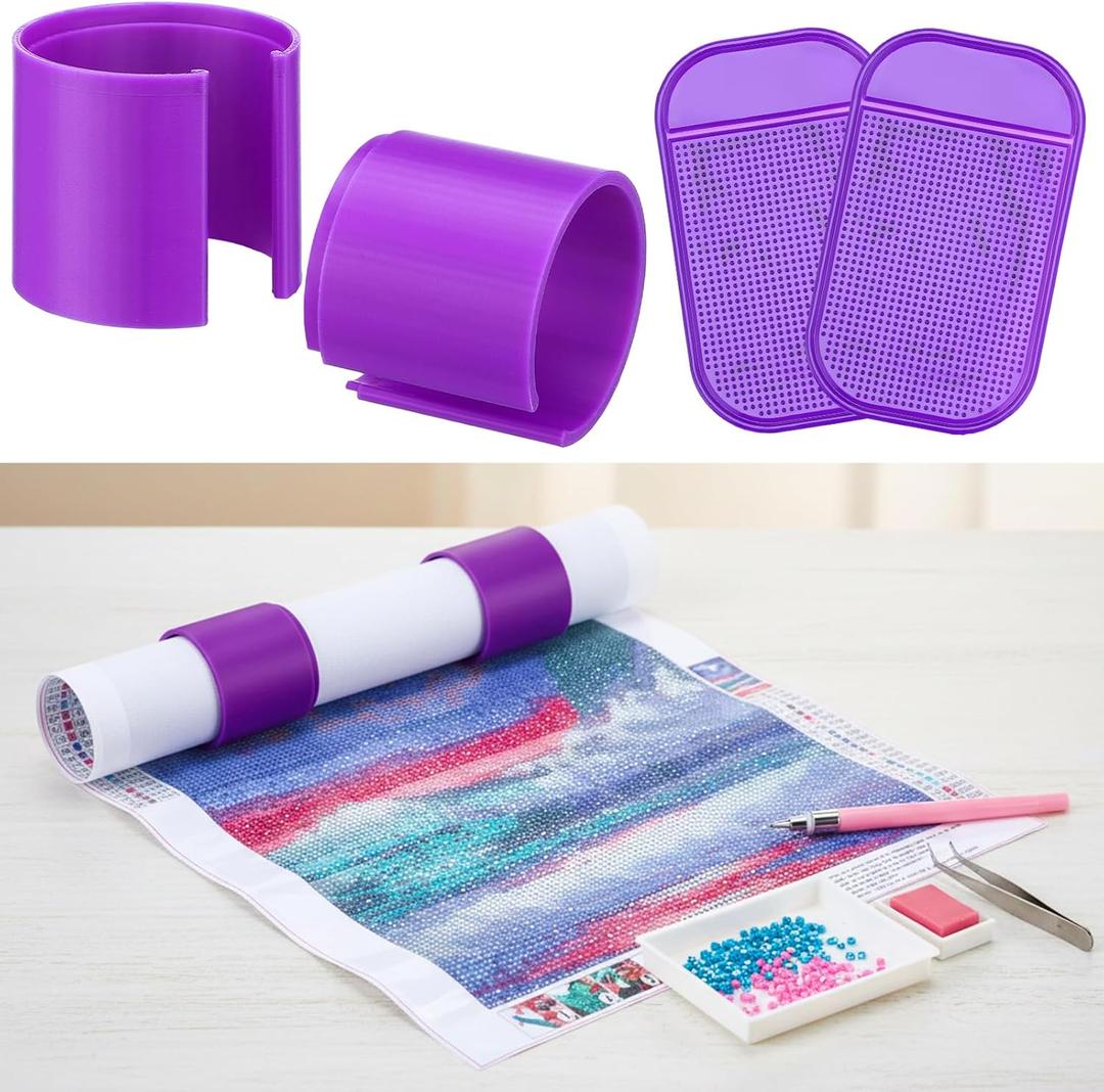 Tosstuki 2 Pcs Diamond Painting Canvas Roll Holder with Anti-Slip Mat Anti-roll Canvas Ring Organizer Diamond Kits for Adults DIY Painting Art Tool Accessories