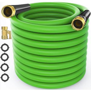 Lefree Garden Hose 5/8 in x 25 ft, Hybrid Polymer Water Hose with 3/4-inch Removable Brass Shut-off Valve, Heavy Duty, Sturdy, Drinking Water Safe, All-weather, No Kink, Ease of Use and Move (Green)