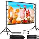 100 Inch Outdoor Projector Screen with One-Piece Telescopic Stand, Wrinkle-Resistant 4K HD Movie Screen for Backyard, Camping and Indoor Home Theater (Fits Long Throw Projectors)