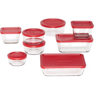 Anchor Hocking Classic Glass Food Storage Containers with Lids, Red, 14-Piece Set