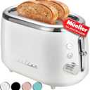 MELLERHOME Retro Toaster 2 Slice, 7 Browning Levels, 3 Functions (Reheat, Defrost, Cancel), Stainless Steel Features, Removable Crumb Tray, Under Base Cord Storage, White Toaster Kitchen Appliances