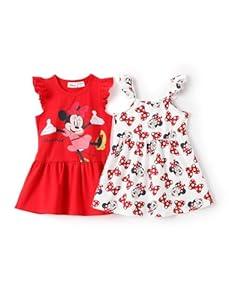 Disney Minnie Mouse Toddler Girl Dresses 2-Pack Red Ruffle Sleeve and Sleeveless Character Print Dress Set Birthday Summer Outfit 4-5T