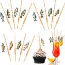 36Pcs Gone Fishing Mini Pole Picks Fish Rod Pole for Tropical Appetizer Pick Decoration Little Fisherman Cupcake Pole Picks Party Supplies Bulk for Fishing Birthday Party Drink Cake Decor