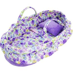 June Garden Cozy Dream Doll Bassinet - Baby Doll Portable Carrier - Fits for American Girl Dolls up to 14" - Soft Pillow & Safety Buckle Included - Purple