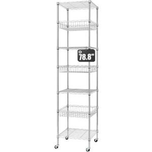 Finnhomy Heavy Duty 7 Tier Wire Shelving Unit with Wheels 18x18x78.8-inches 7 Shelves Metal Storage Rack Thicken Steel Tube, Adjustable Shelving Rack for Kitchen Bathroom Office, NSF Certified, Chrome