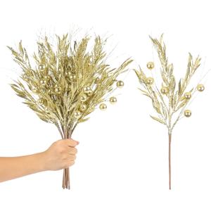 RoseCraft 10PCS Christmas Tree Decorations, Artificial Glitter Berry Stems Branches, for Christmas Tree Ornaments Picks Twigs Xmas Vase Filler Home Wedding Holiday Winter Decor. (Gold)