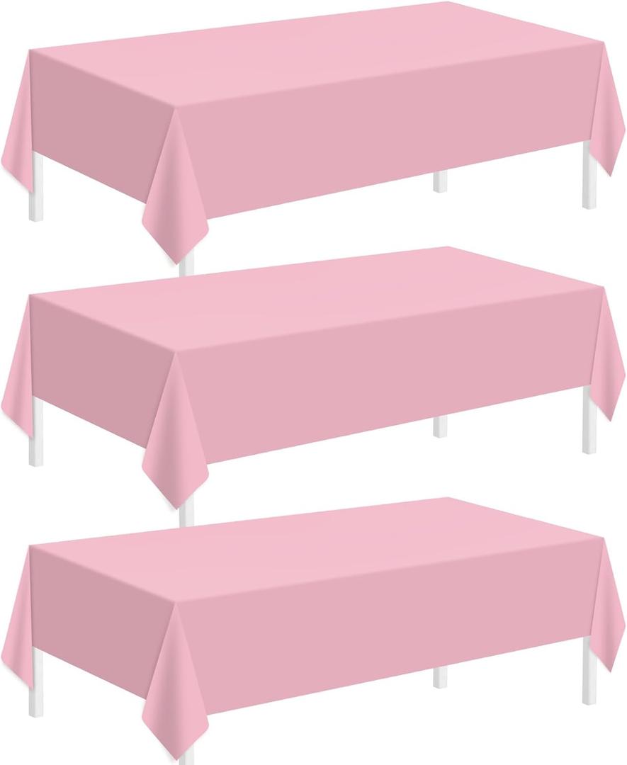 Childom 3 Pack Plastic Tablecloths for Rectangle Tables 54" x 108" Pink Disposable Table Cloths for 6 to 8 Foot Valentines Day Table Cloth Indoor Outdoor Parties Birthday Wedding Christmas Anniversary