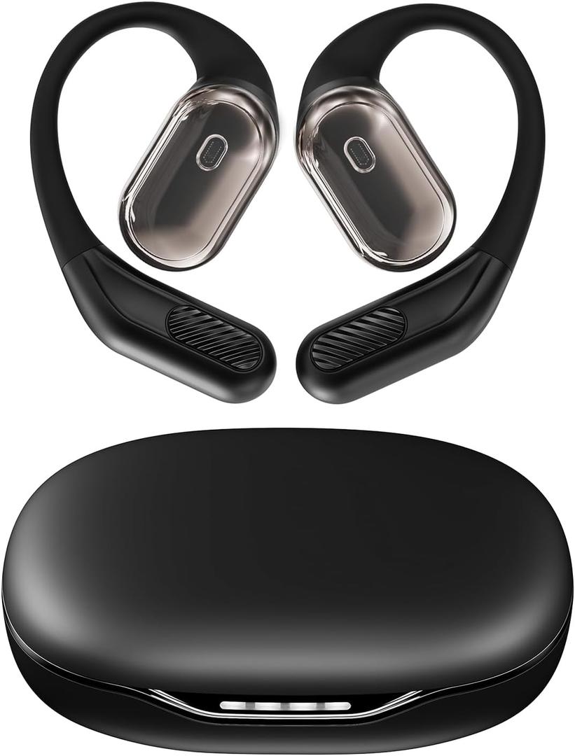 Open-Ear Headphones, Over Ear Earbuds with Ear Hooks, True Wireless Bluetooth Earphones with Microphone, Touch Control, Clear Calls, 60H Playtime, IPX7 Waterproof for Running and Workouts (Black)