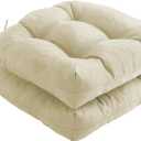 Outdoor Chair Cushions Set of 2, Patio Chair Cushions with Ties, 19x19+5 Tufted Outdoor Seat Cushions, Waterproof Patio Furniture Cushions, Outdoor Dining Chair Pads, Beige