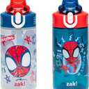 Zak Designs Marvel Spider-Man Sage Kids Water Bottle For School or Travel, 16oz Durable Plastic Water Bottle With Straw, Handle, and Leak-Proof Spout Cover, 2-Pack (Spidey and His Amazing Friends)