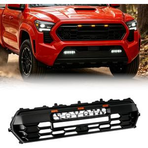 Front Grill Compatible With Toyota Tacoma 2024 2025 Matte Black Front Bumper Grille With Letters/Accessories/Amber Light Up