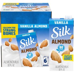 Silk Shelf-Stable Almond Milk, Vanilla, Dairy-Free, Vegan, Non-GMO Project Verified, 1 Quart (Pack of 6) (32 Fl Oz (Pack of 6)) BB Date: 7/31/26